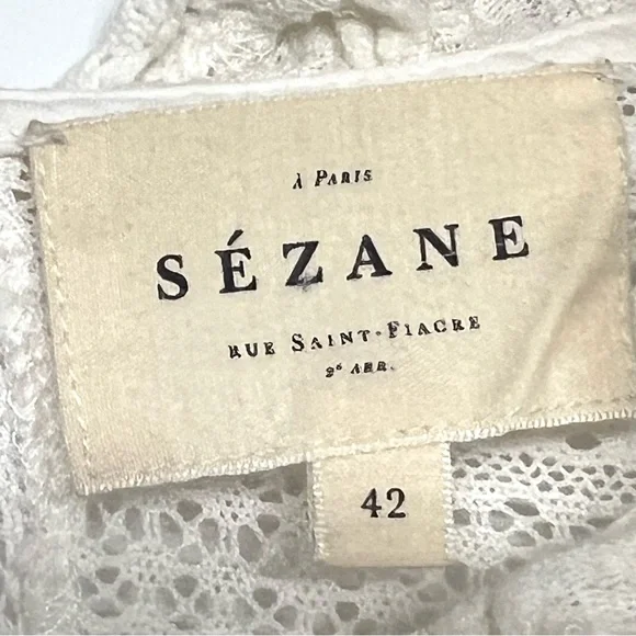 Sezane Sophie White Cotton Lace Ruffle Bohemian Mini Dress Women’s US 10 EU 42 - Picture 11 of 13